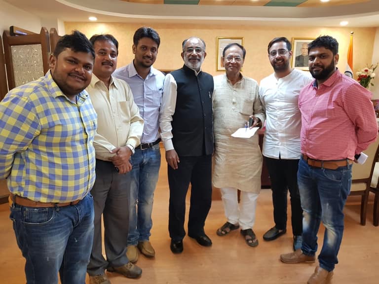 Founder Vivek Lall, third from left in a light blue shirt, with K.J. Alphons, then Union Minister of State for Tourism, during the 2017 Andaman tourism delegation