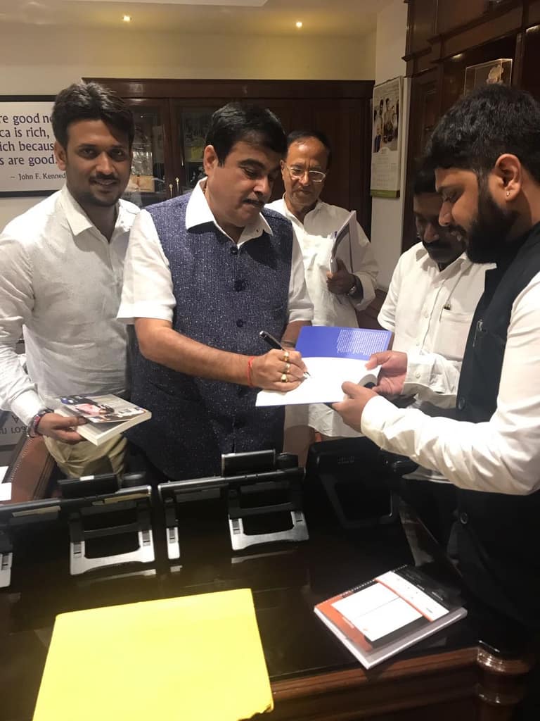 Founder Vivek Lall, far left in a white shirt, with Union Minister Nitin Gadkari during the 2017 Andaman tourism delegation in New Delhi