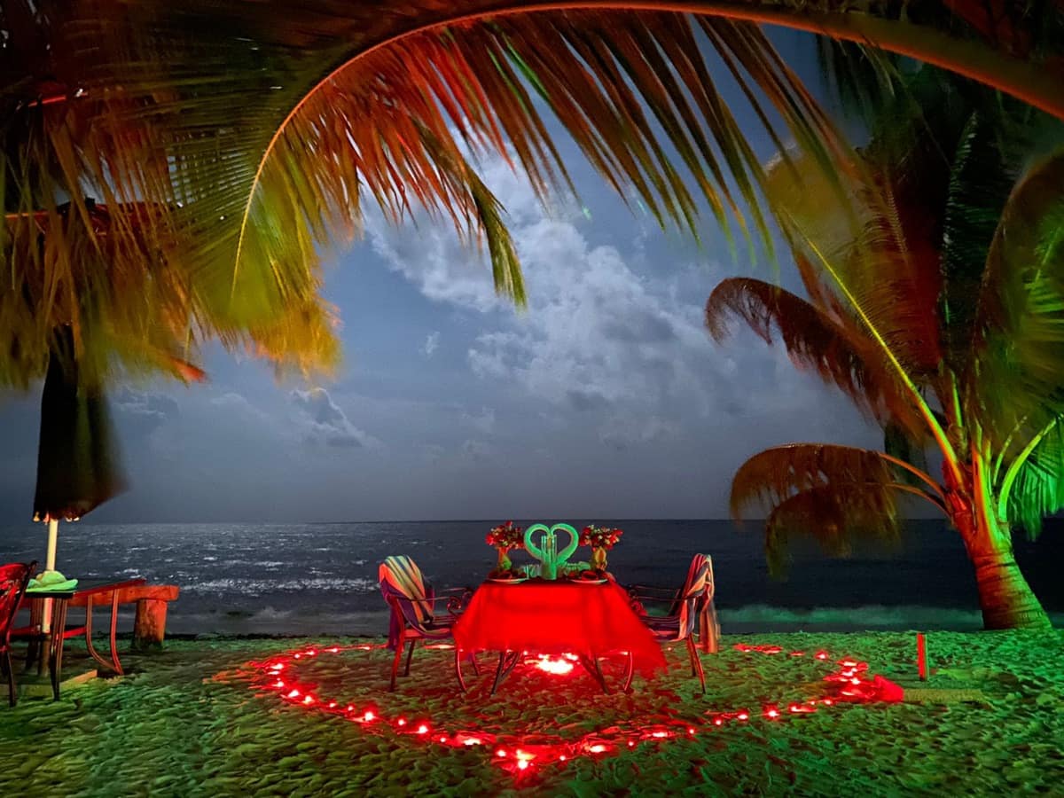 Candlelight dinner setting on an Andaman beach